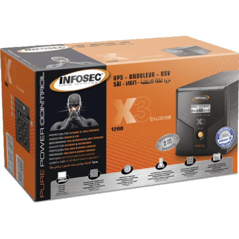 INFOSEC X3 EX LCD USB 1200 alimentation d'énergie non interruptible Interactivité de ligne 1,2 kVA 4 sortie(s) CA – Image 3