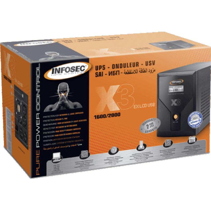 INFOSEC X3 EX LCD USB 1600 alimentation d'énergie non interruptible Interactivité de ligne 1,6 kVA 4 sortie(s) CA – Image 3