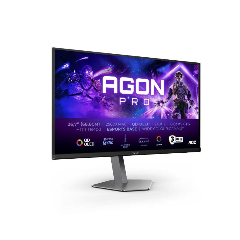 AOC AGON PRO AG276QZD2 écran plat de PC 67,3 cm (26.5") 2560 x 1440 pixels Quad HD QD-OLED Noir, Gris
