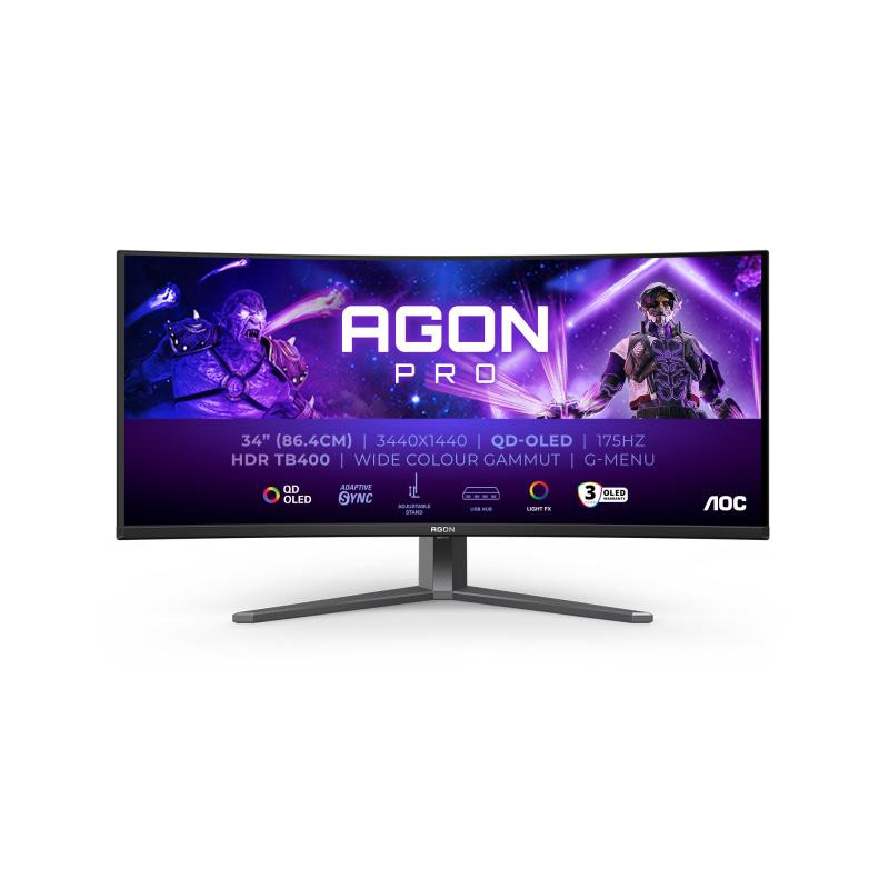 AOC AGON PRO AG346UCD écran plat de PC 86,4 cm (34") 3440 x 1440 pixels Wide Quad HD QD-OLED Noir, Gris – Image 2