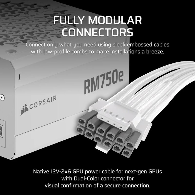 CORSAIR RM750e White, 750 Watt, ATX 3.1, Cybenetics GOLD – Image 3