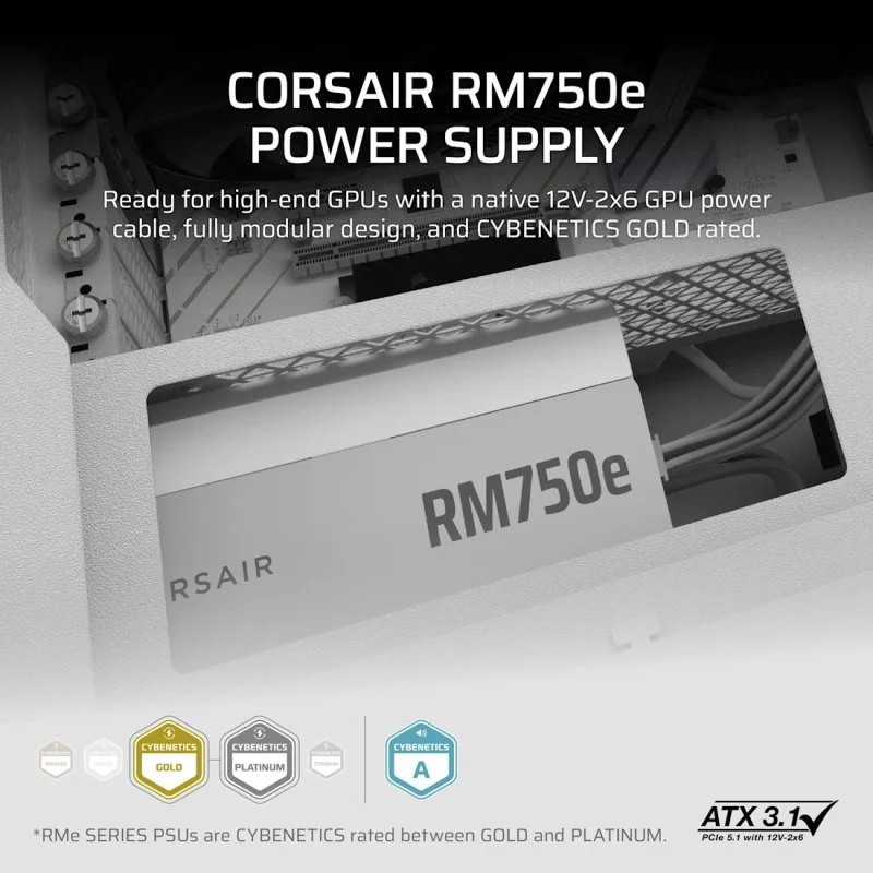CORSAIR RM750e White, 750 Watt, ATX 3.1, Cybenetics GOLD – Image 4