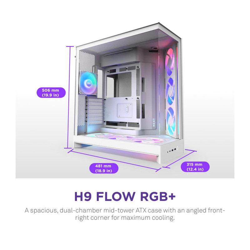 NZXT H9 Flow RGB+ All White – Image 2
