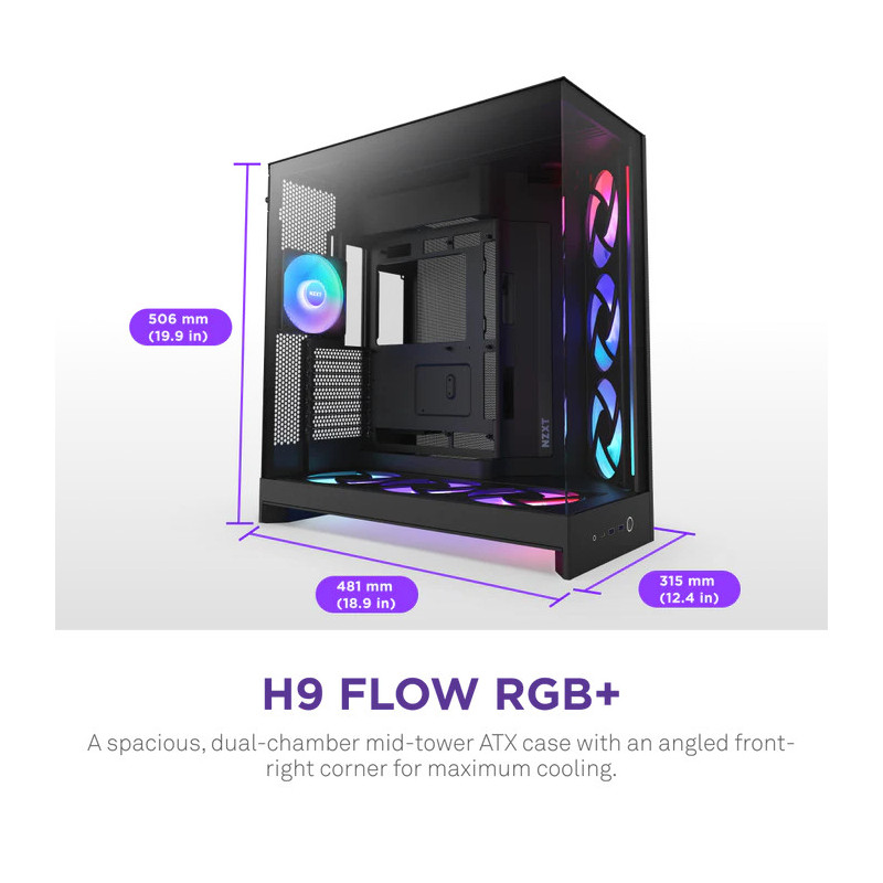 NZXT H9 Flow RGB+ (CM-H92FB-P1) - All Black – Image 2