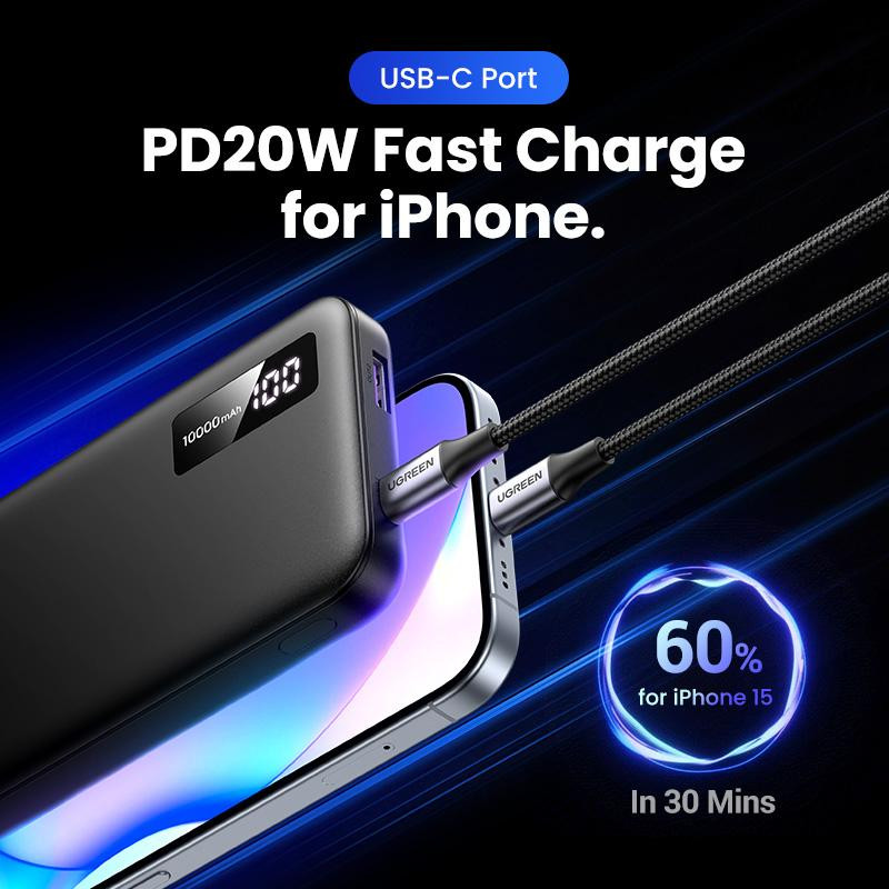 UGREEN Batterie Ext 10000mAh + 2 Ports Gris *25742 – Image 2