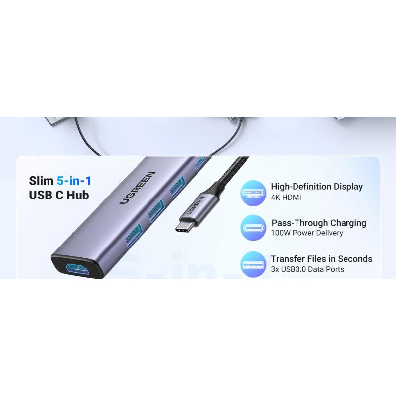 UGREEN Hub 5 en 1 3xUSB3.2/USB-C/HDMI 4K *15596 – Image 3